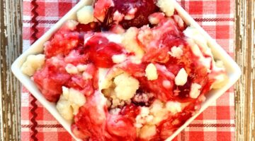 Bowl of Strawberry Cheesecake Dump Cake.