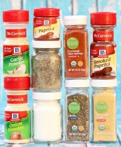 Hamburger Seasoning ingredients including cayenne pepper, smoked paprika, and basil.