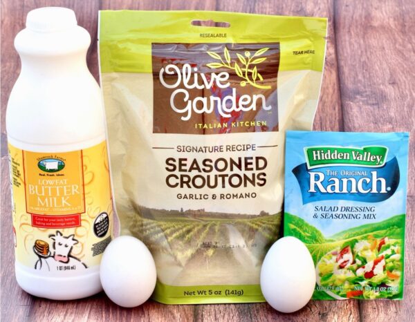Ingredients including buttermilk, eggs, and ranch dressing mix.