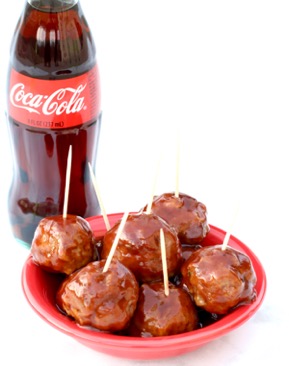 Crockpot BBQ Coke Meatballs Recipe at TheFrugalGirls.com
