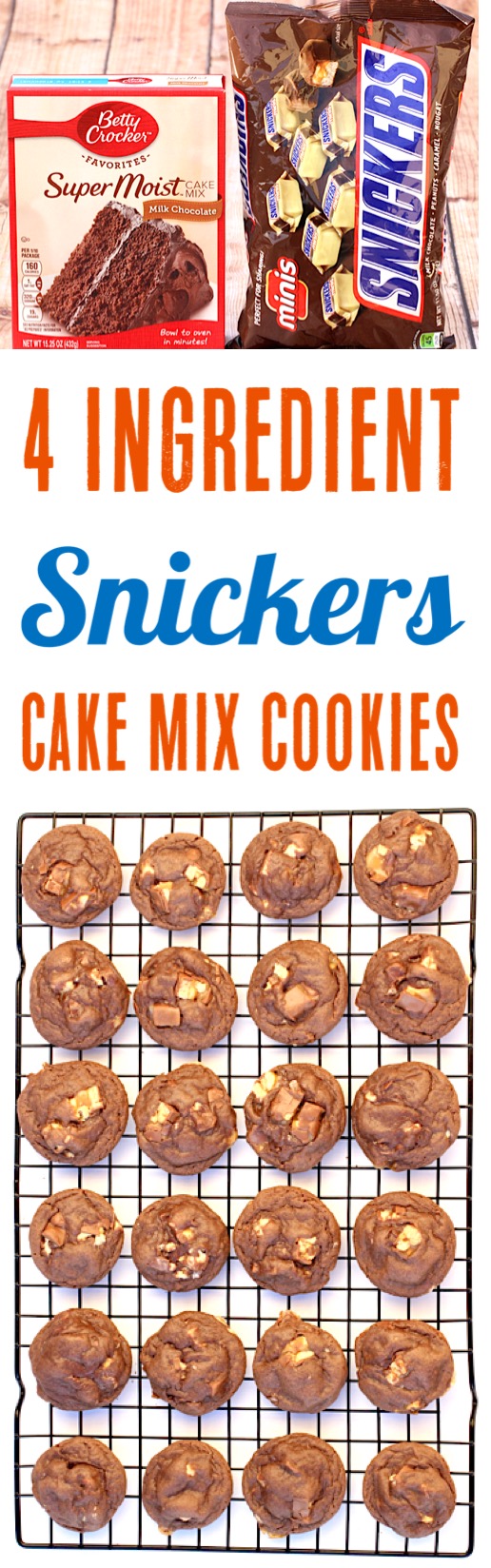 Snickers Cookies Recipes Easy Cake Mix Cookie Recipe using Snickers Candy Bars - Just 4 Ingredients