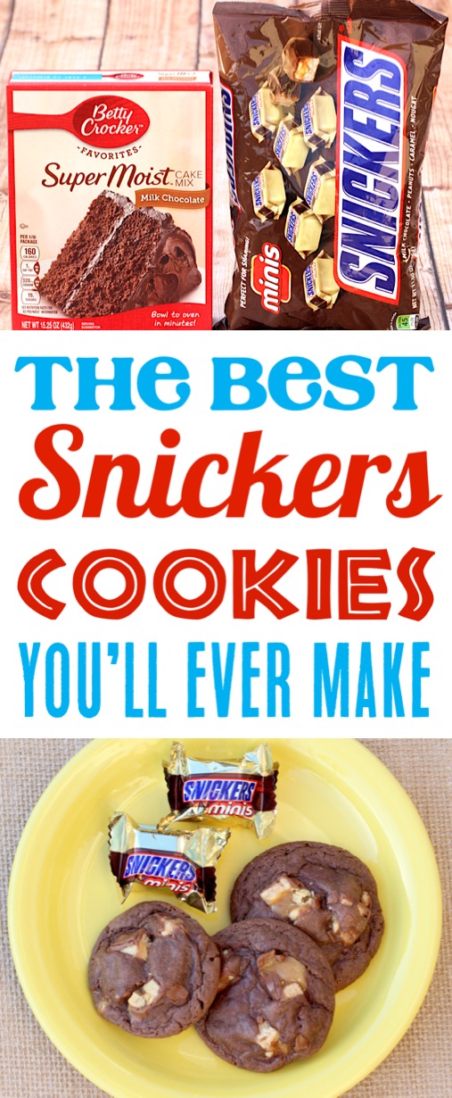 Snickers Cookies Recipes Easy Chocolate Cookie Made with a Cake Mix and Candy Bars