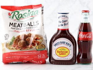 Meatballs, barbecue sauce, and Coke.