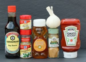 Honey Garlic Rib ingredients including ketchup, oregano, and thyme.