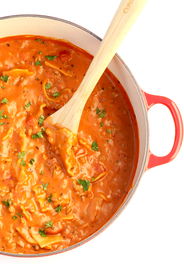 One Pot Lasagna Soup Recipe! {Dutch Oven Soup} - The Frugal Girls