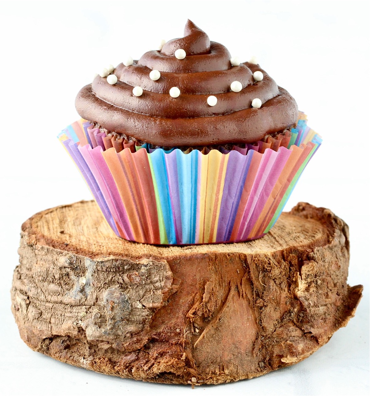 Chocolate Frosting on a chocolate cupcake.