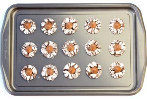 Chocolate Kiss Cookies on a baking sheet.