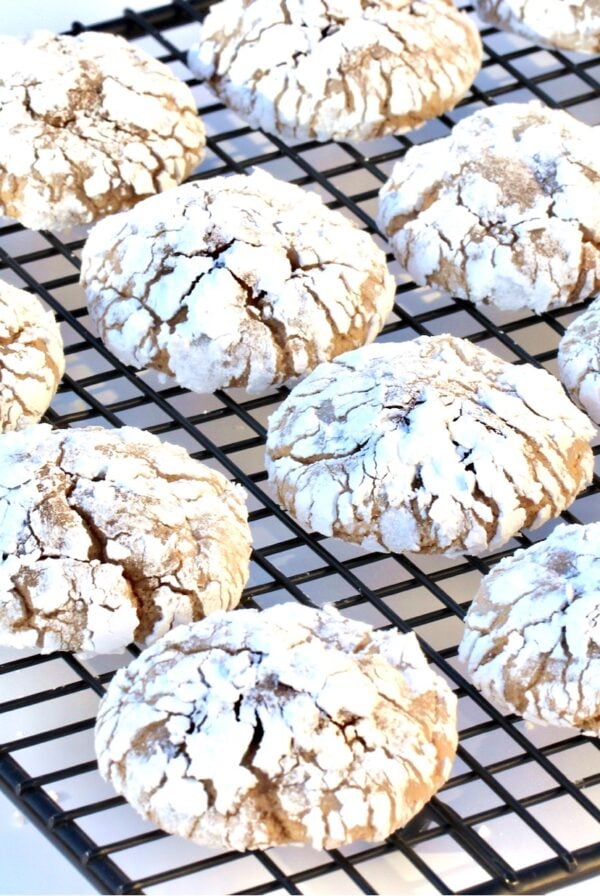 Cinnamon sugar cookies cooling on cookie rack.