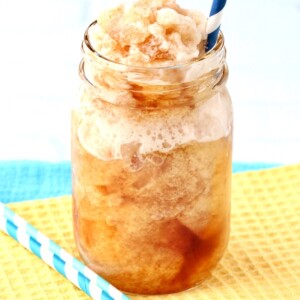 Sweet Tea Slush in a jar with straws.