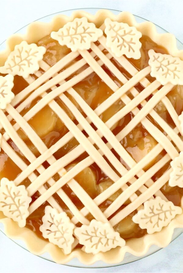 Caramel Apple pie with lattice crust.
