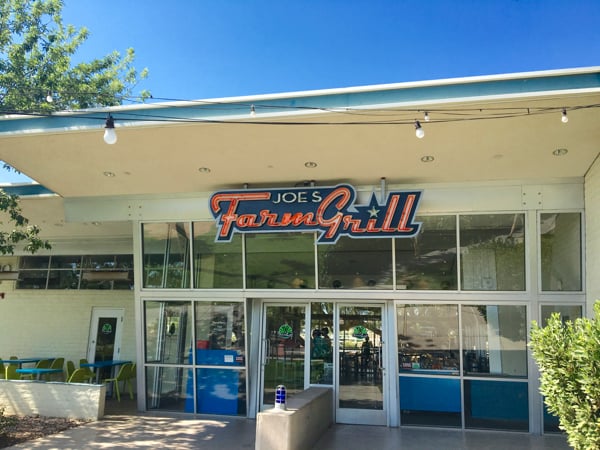 A front view of Joe\'s Farm Grill in Gilbert Arizona.