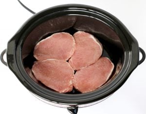 Pork chops in a slow cooker.