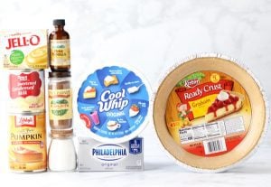 Pie ingredients including Cool Whip, pumpkin pie spice, and vanilla.
