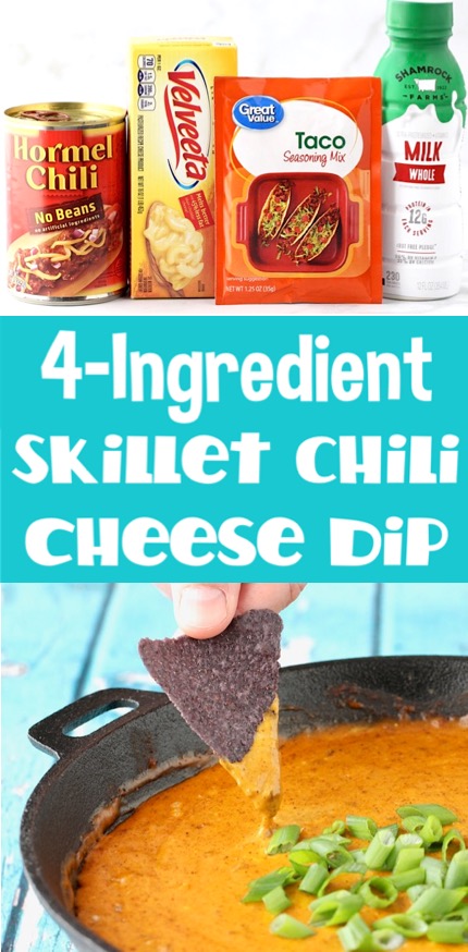 Chili Cheese Dip Easy 4 Ingredient Skillet Queso Recipe with Velveeta