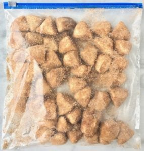 Biscuits pieces in a bag with seasonings.