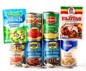 Chicken Tortilla Soup Ingredients including black beans, chicken broth, and corn.