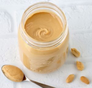 Homemade peanut butter in a jar.