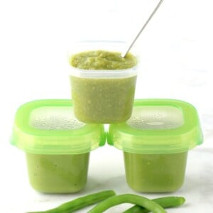 Green Bean Baby Food Puree in small containers.