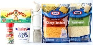 Garlic Cheddar Chicken ingredients including cream cheese, butter, and garlic.