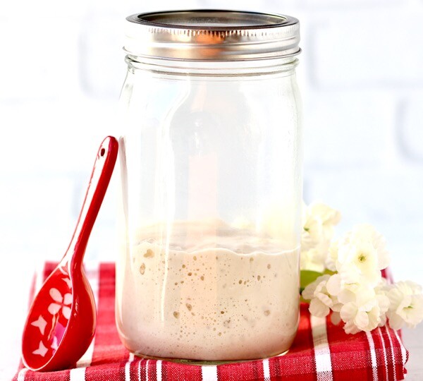 Jar of sourdough starter.