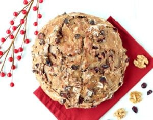 Loaf of cranberry walnut bread.