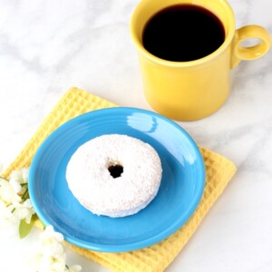 Cake Mix Donuts on a blue plate.
