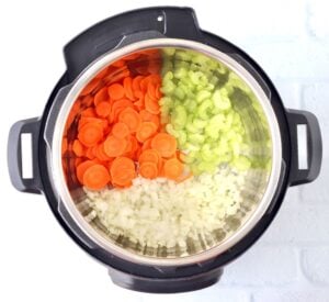 Chopped vegetables in an Instant Pot.