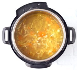 Chicken noodle soup in an Instant Pot.
