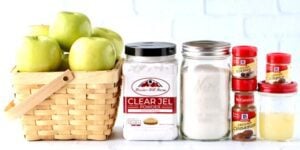Apple pie filling ingredients including Clear Jel, nutmeg, and allspice.