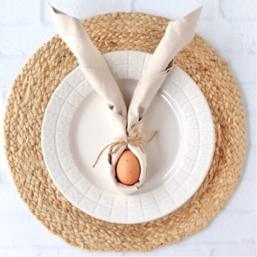 Easter Bunny Napkin Fold with Egg! (So EASY) - The Frugal Girls