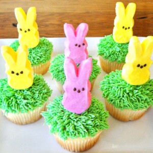 Cupcakes topped with Peeps.