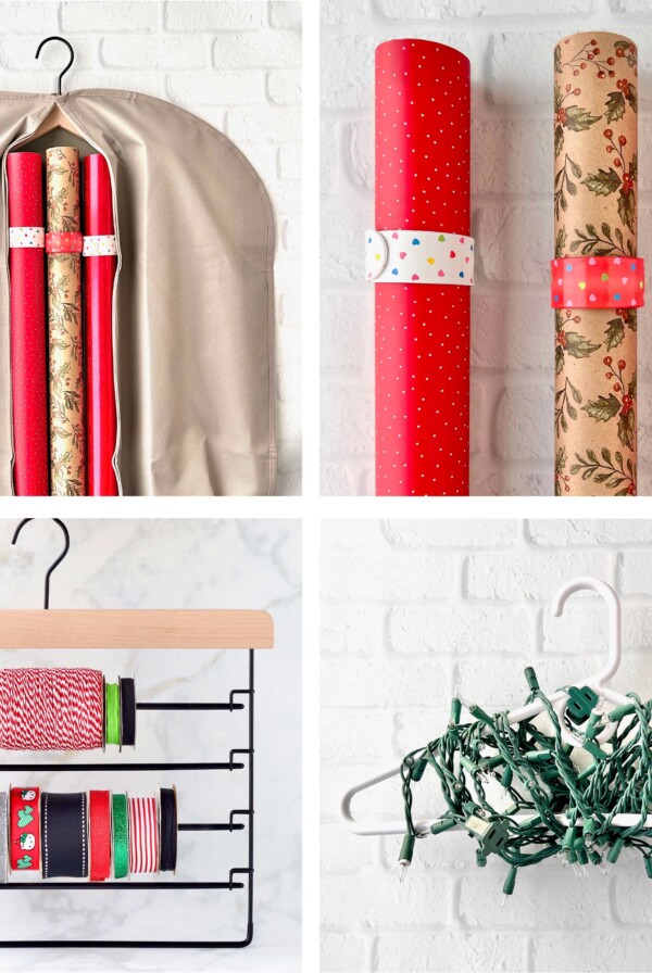 Collage of Christmas storage ideas.