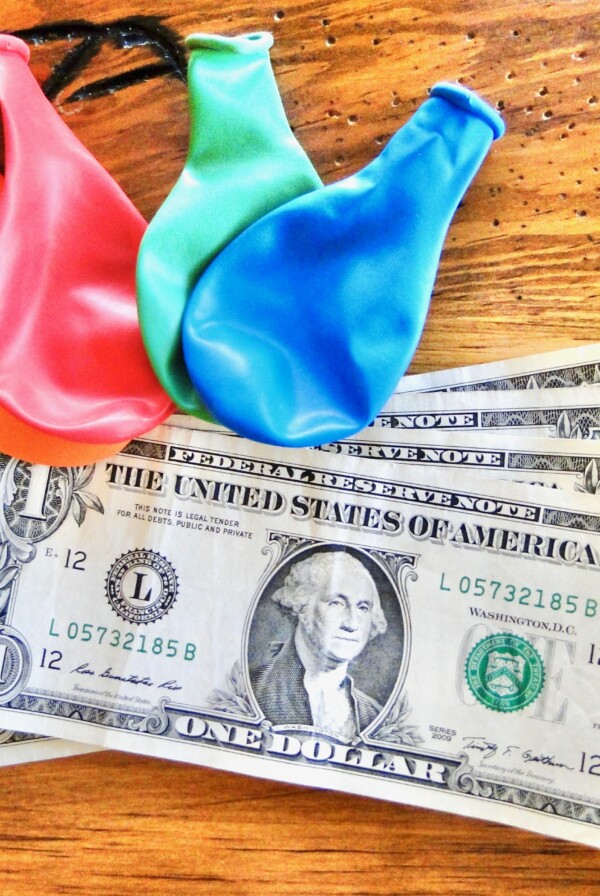 Cash and deflated balloons.