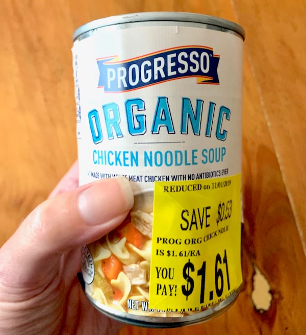 Dented soup can on Walmart clearance.