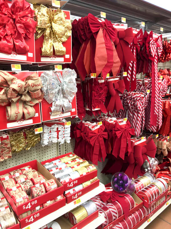 Christmas decor aisle at Walmart.