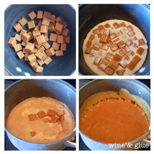 Collage of melting caramel.