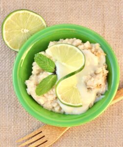 Key Lime Dump Cake in a green bowl.