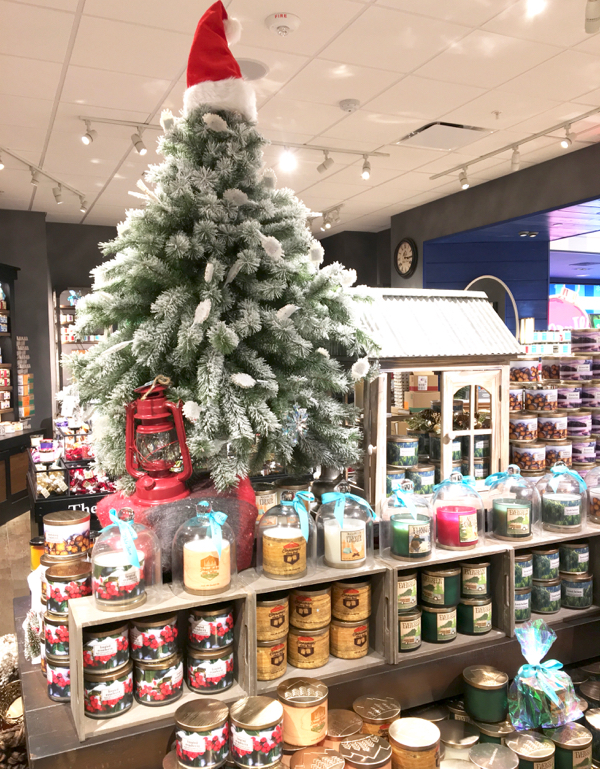 Christmas candles display at Bath and Body Works.