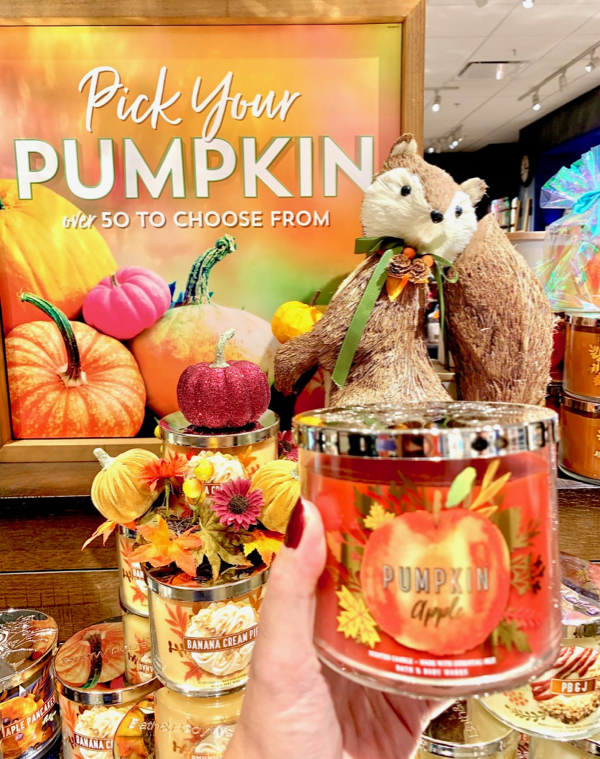 Fall candles display at Bath and Body Works.