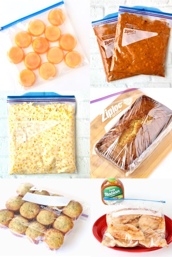 Collage of food in bags.