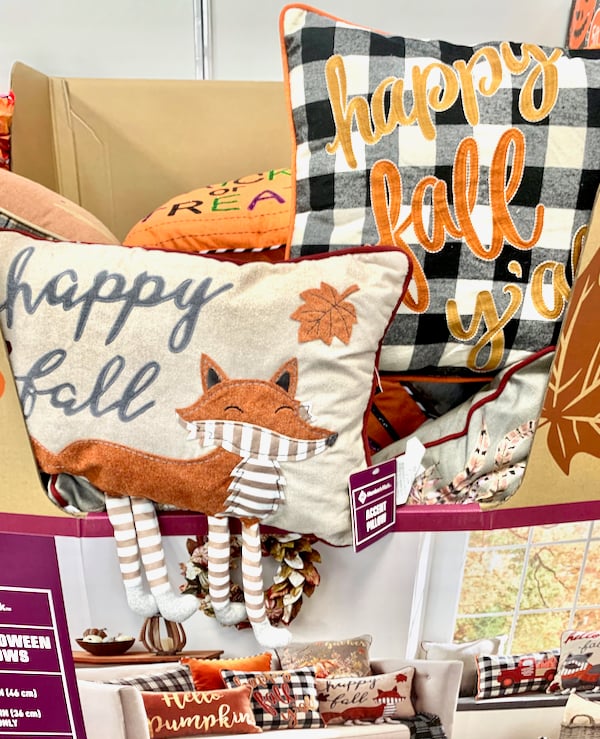 Fall throw pillows display at Sam\'s Club.