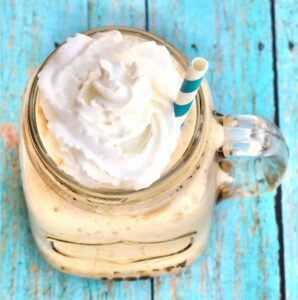 Coffee Slushie topped with whipped cream.