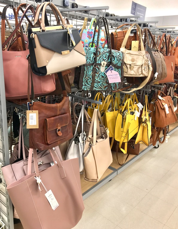 Row of handbags and purses at Marshalls.
