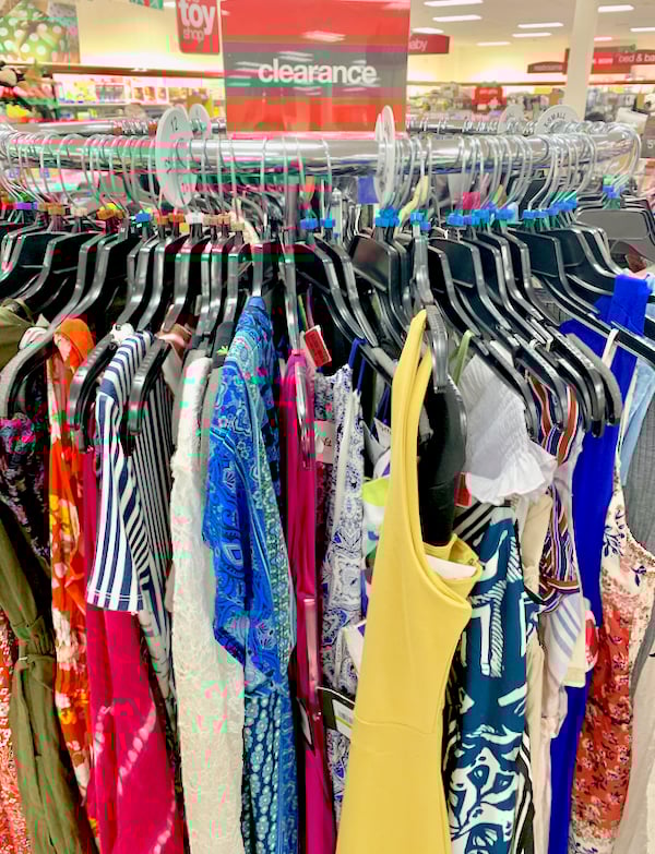 Rack of clothes on clearance at TJ Maxx.