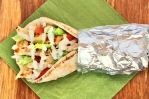 Chicken gyro wrap in foil.