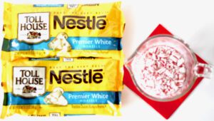 Ingredients for white chocolate peppermint bark.