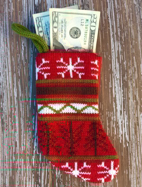 Money in a knit stocking.