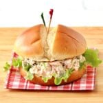 Salmon Sandwich stuck with toothpicks.