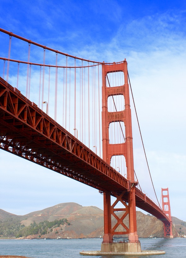 View from below the Golden Gate bridge.