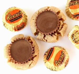 Reese's Peanut Butter Cup Cookies with candy.